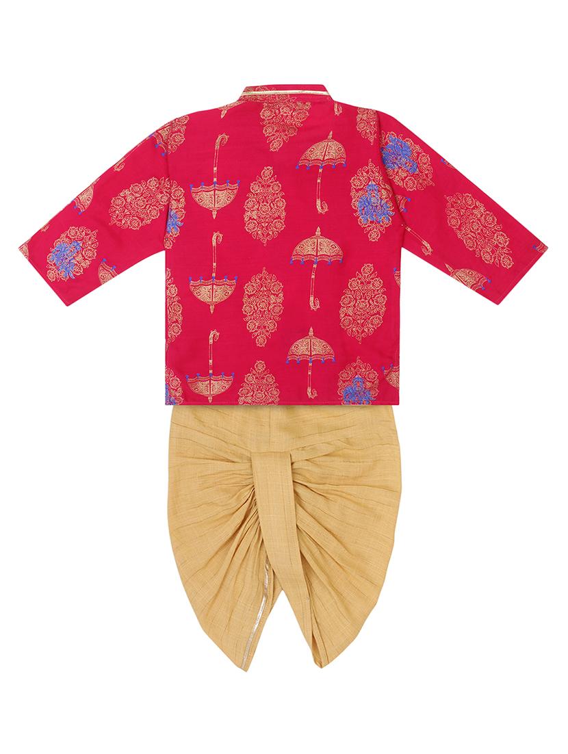 boys pink block printed dhoti kurta set - 18438509 - Zoom Image - 2