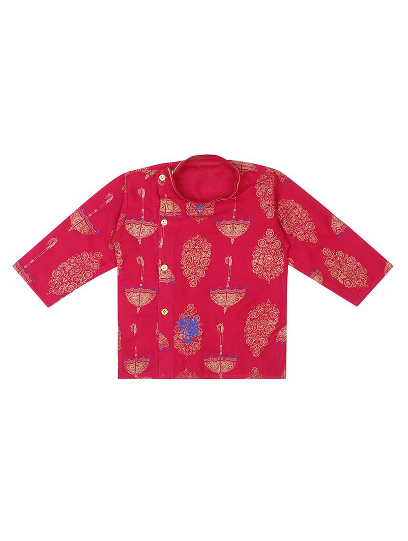 boys pink block printed dhoti kurta set - 18438509 - Zoom Image - 3