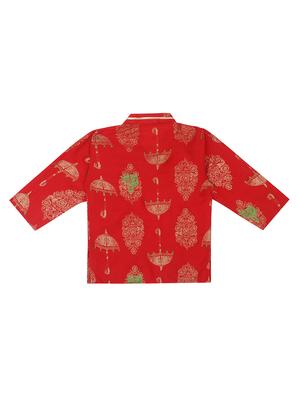 boys red block printed dhoti kurta set - 18438510 - Standard Image - 3