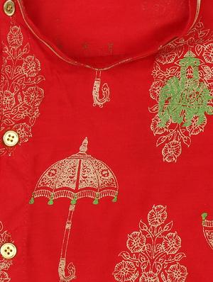 boys red block printed dhoti kurta set - 18438510 - Standard Image - 6