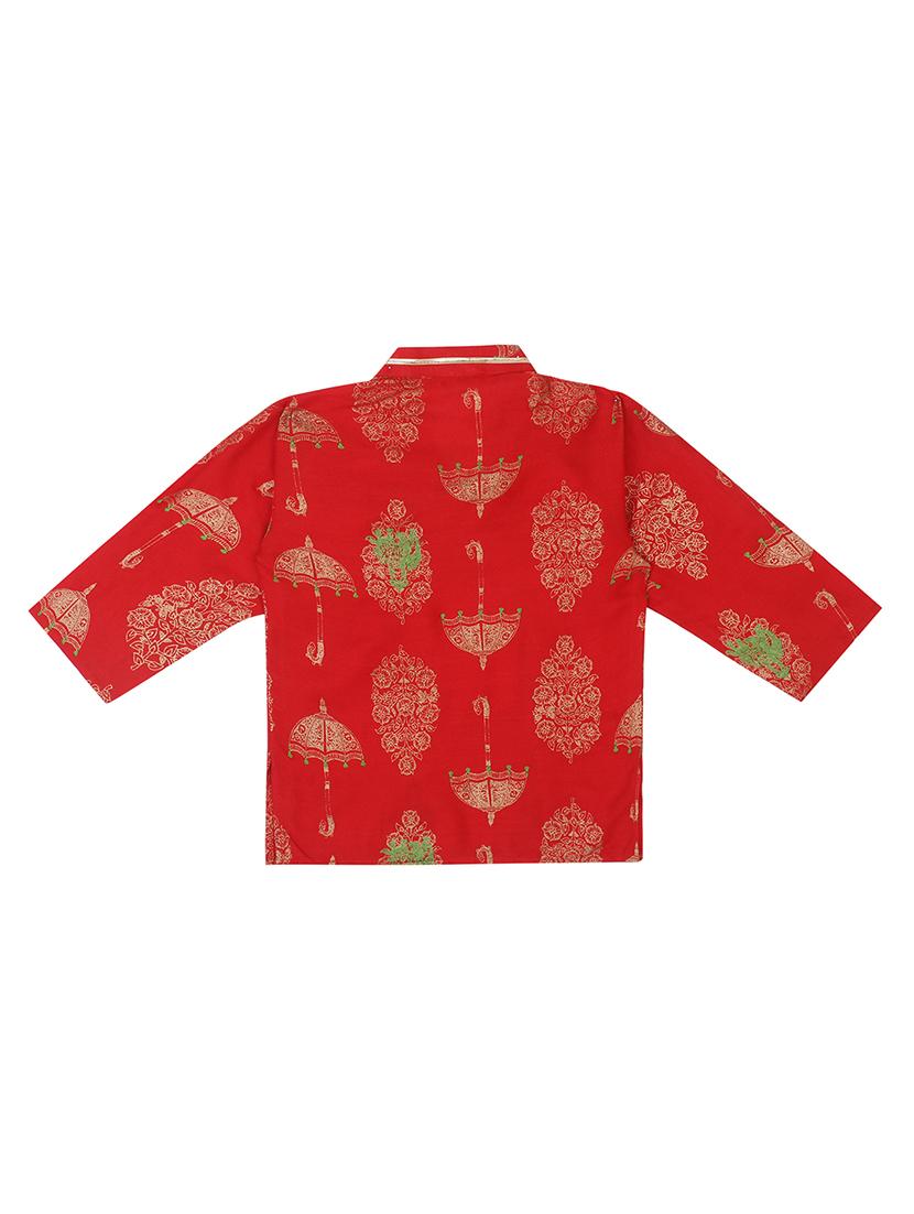 boys red block printed dhoti kurta set - 18438510 - Zoom Image - 3
