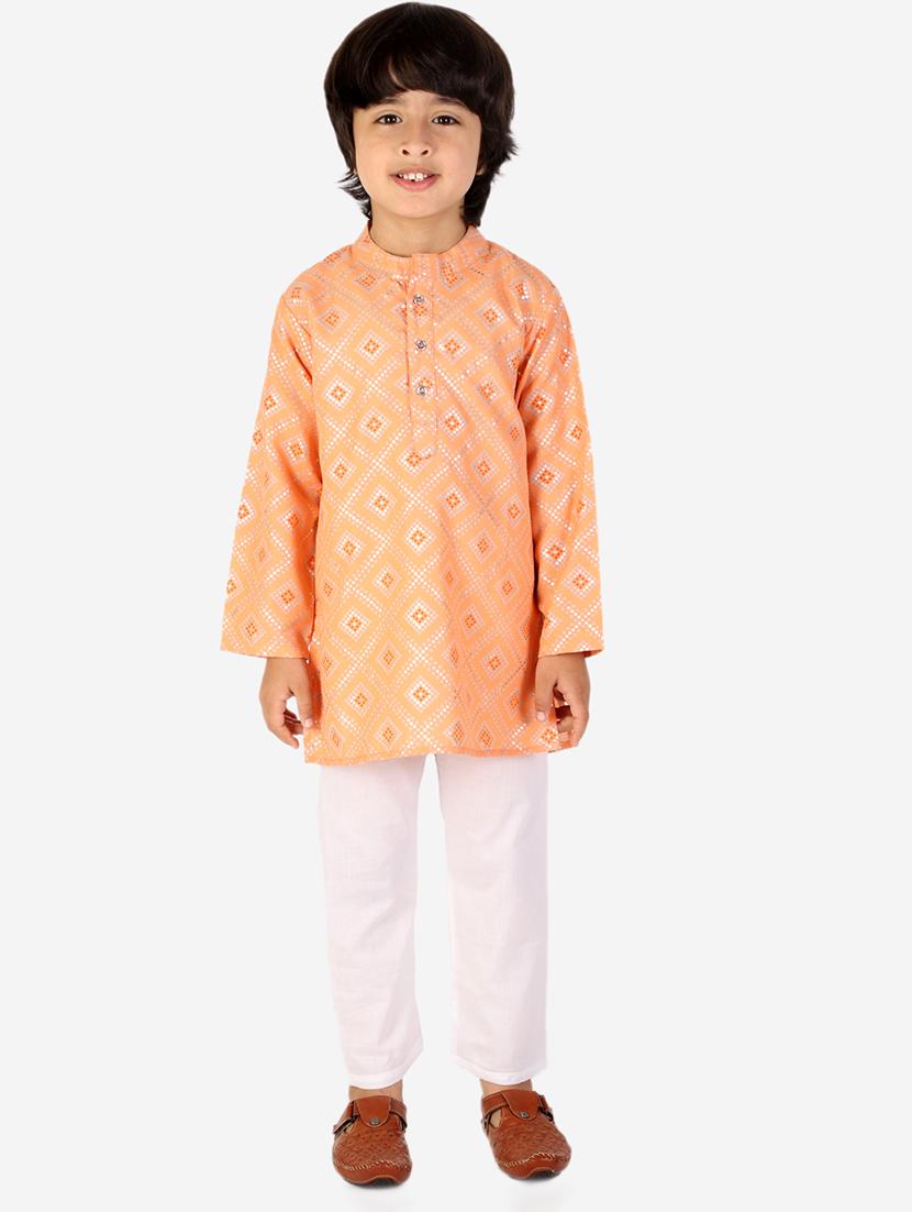 boys peach printed kurta pajama set - 18438511 - Zoom Image - 1