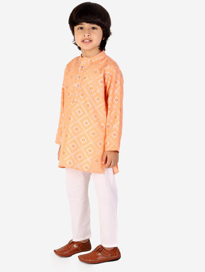 boys peach printed kurta pajama set - 18438511 - Zoom Image - 2