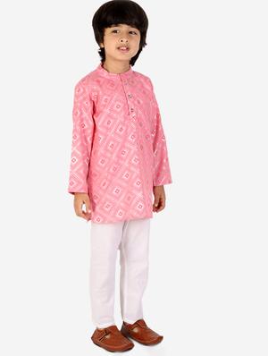 boys pink printed kurta pajama set - 18438512 - Standard Image - 2