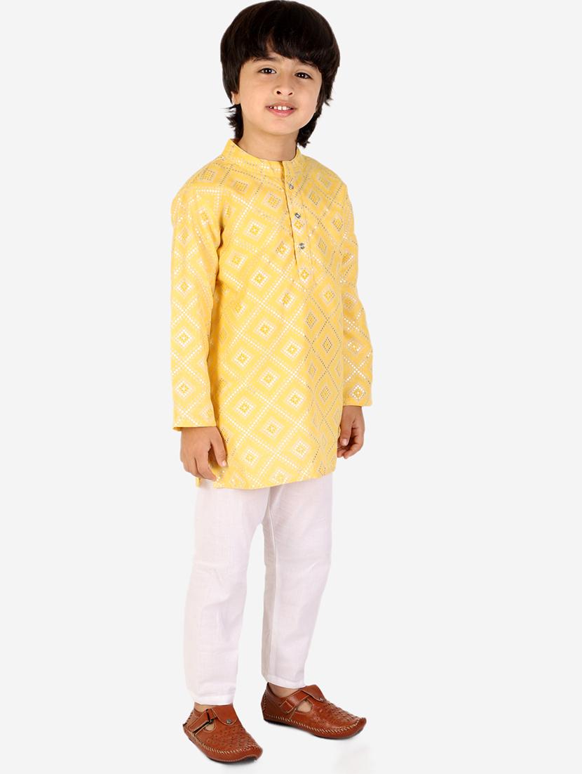 boys yellow printed kurta pajama set - 18438514 - Zoom Image - 2