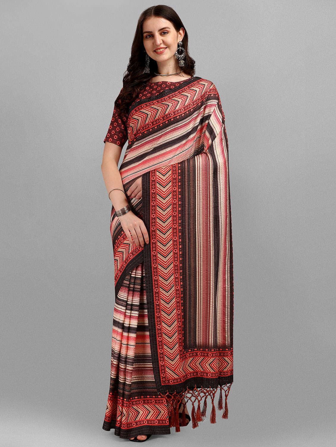 multi colored striped saree with blouse - 18438674 - Zoom Image - 1