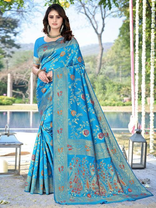 jacquard work banarasi saree with blouse - 18438820 - Very Small Image - 1