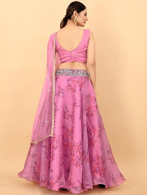pink embroidered work floral semi-stitched lehenga choli with dupatta - 18439034 - Standard Image - 3
