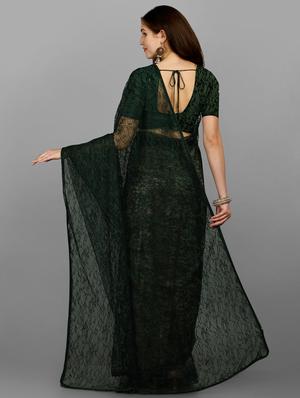 bottle green self design net saree with blouse - 18439121 - Standard Image - 2
