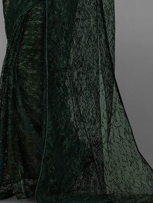 bottle green self design net saree with blouse - 18439121 - Standard Image - 3
