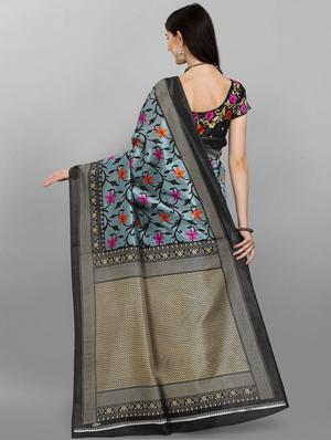 contrast bordered printed saree with blouse - 18439144 - Standard Image - 2