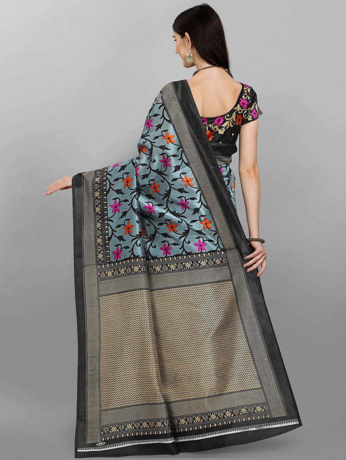 contrast bordered printed saree with blouse - 18439144 - Zoom Image - 2