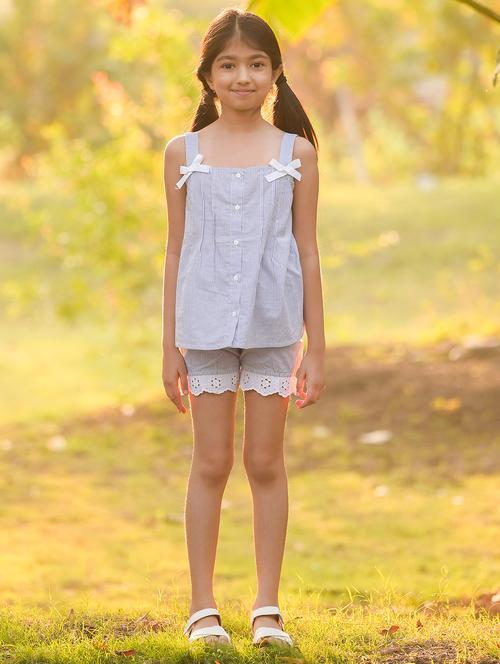 girls blue striped shorts set - 18439381 - Standard Image - 1