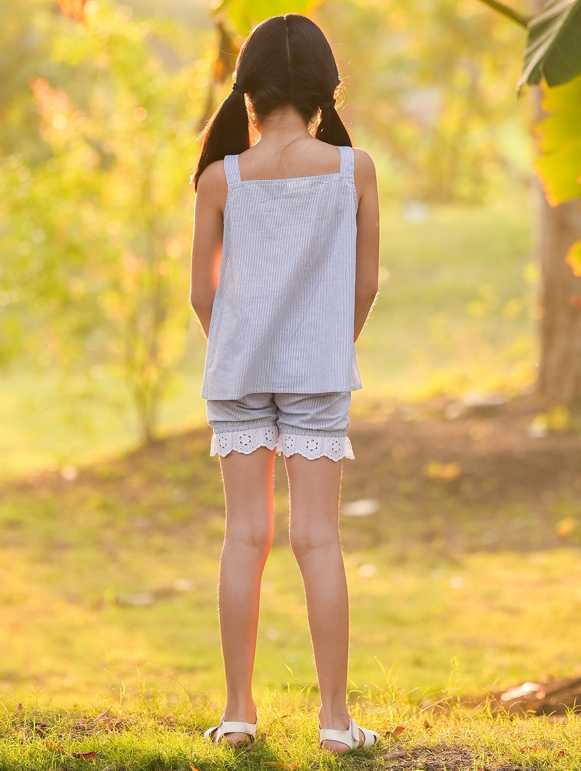 girls blue striped shorts set - 18439381 - Zoom Image - 2