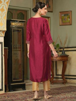 zari embroidered silk straight kurta - 18439909 - Standard Image - 3