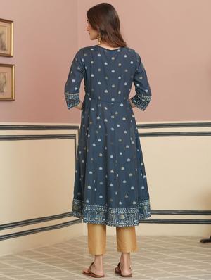 navy blur printed anarkali kurta - 18439916 - Standard Image - 3