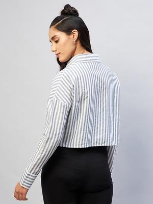 long sleeved striped crop shirt - 18440108 - Standard Image - 4