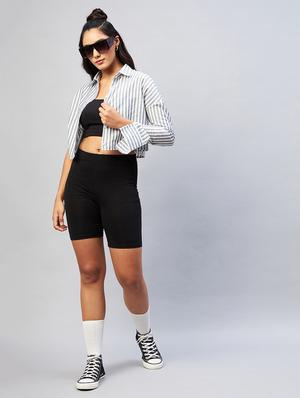long sleeved striped crop shirt - 18440108 - Standard Image - 5