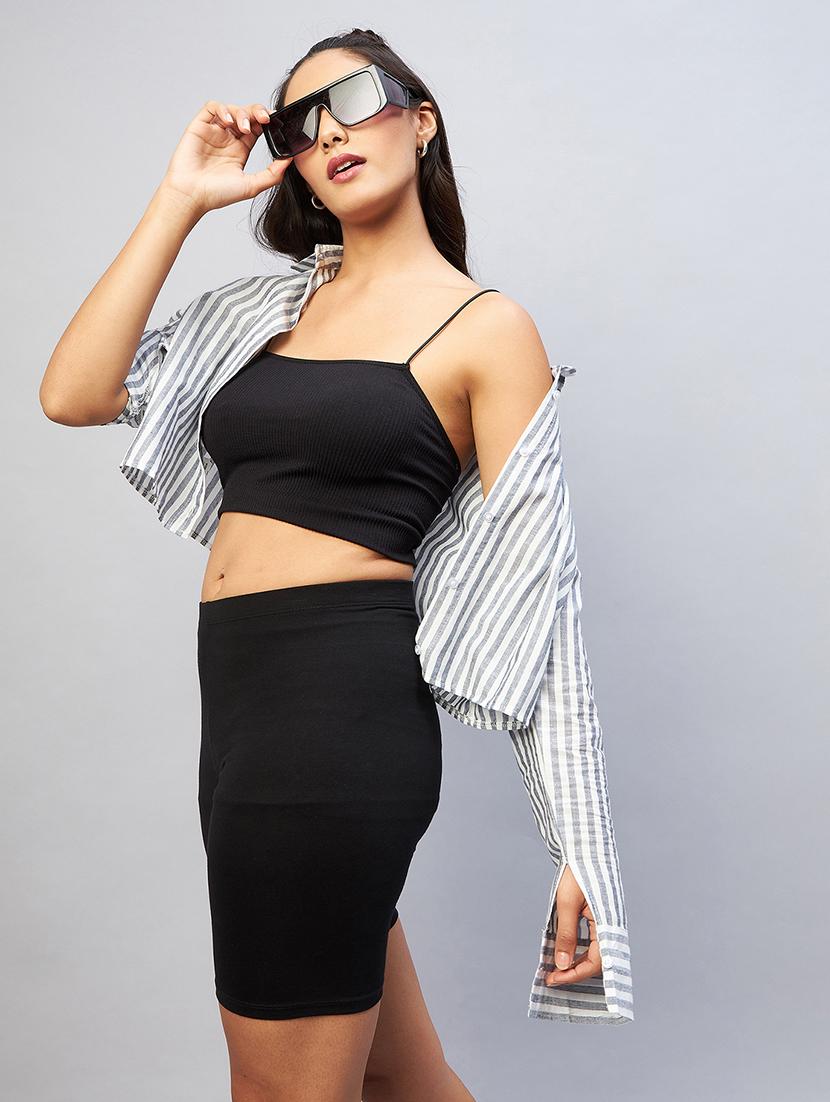 long sleeved striped crop shirt - 18440108 - Zoom Image - 2