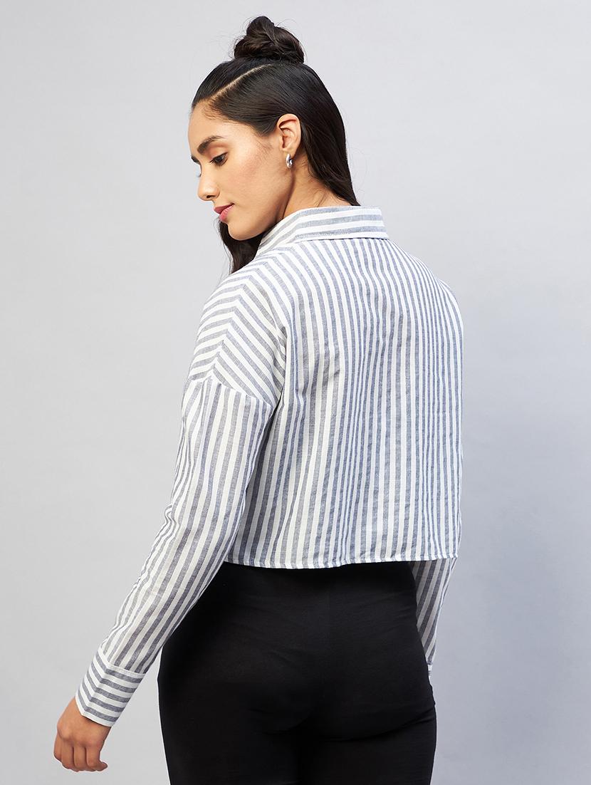 long sleeved striped crop shirt - 18440108 - Zoom Image - 4