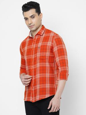 orange checkered casual shirt - 18440689 - Standard Image - 2