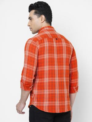 orange checkered casual shirt - 18440689 - Standard Image - 3