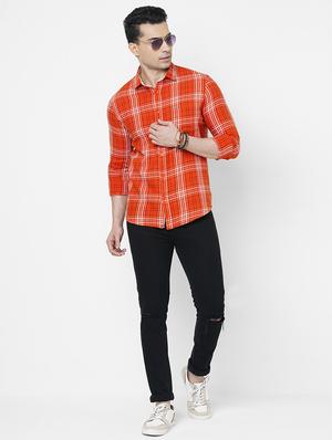 orange checkered casual shirt - 18440689 - Standard Image - 4