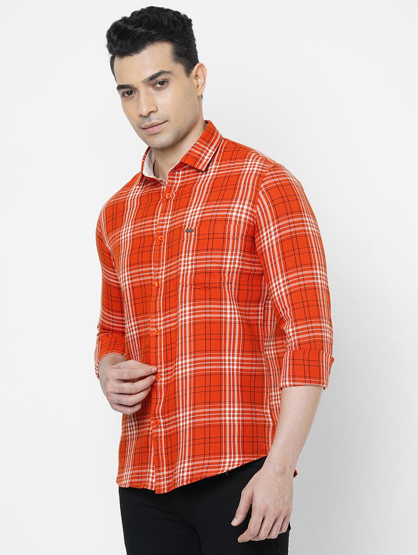 orange checkered casual shirt - 18440689 - Zoom Image - 2