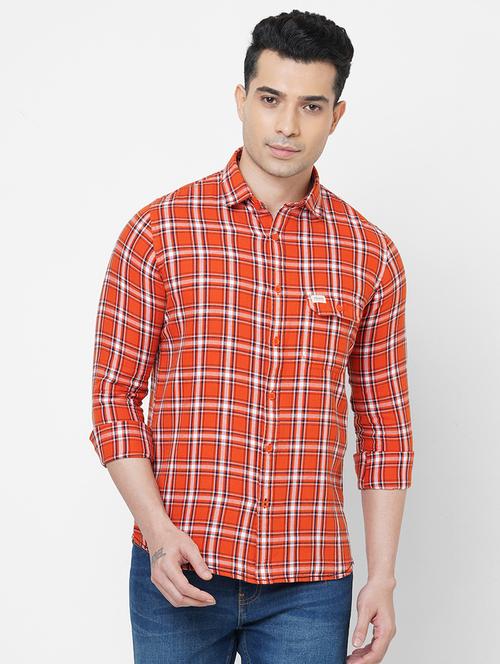 orange checkered casual shirt - 18440693 - Standard Image - 1