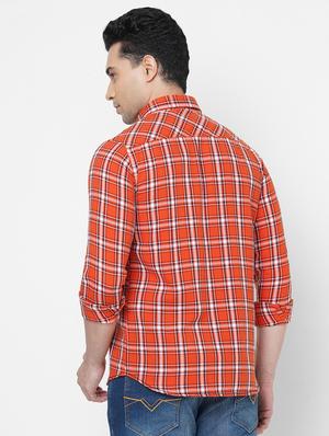 orange checkered casual shirt - 18440693 - Standard Image - 3