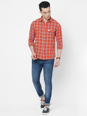 orange checkered casual shirt - 18440693 - Standard Image - 4