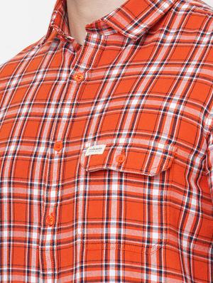orange checkered casual shirt - 18440693 - Standard Image - 5