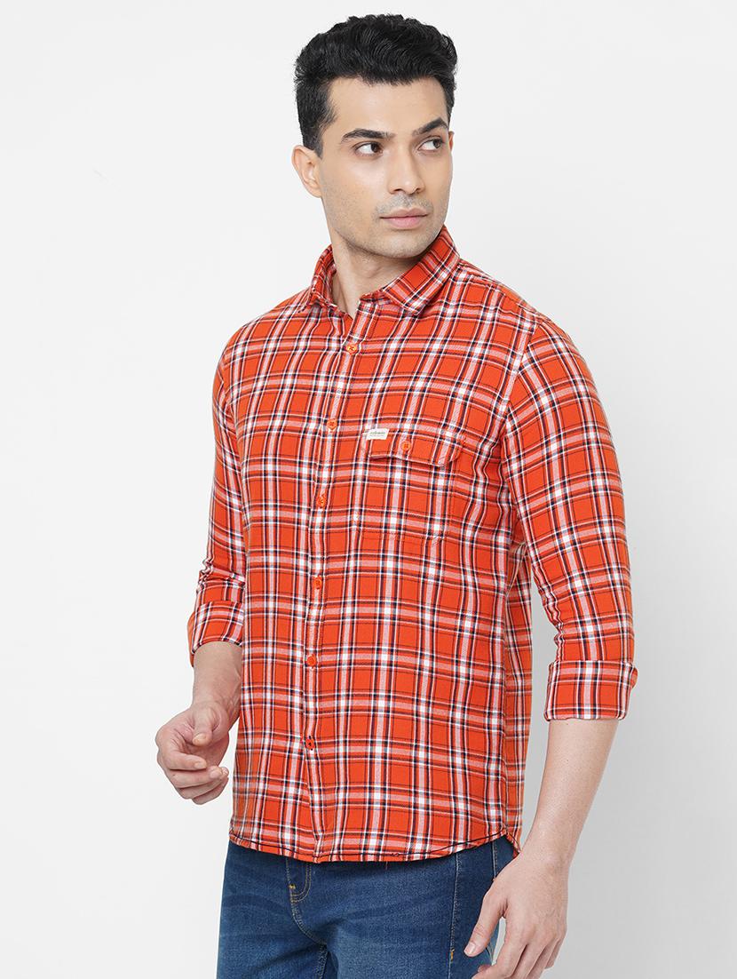 orange checkered casual shirt - 18440693 - Zoom Image - 2