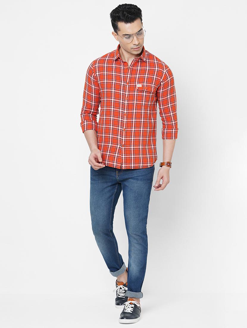 orange checkered casual shirt - 18440693 - Zoom Image - 4