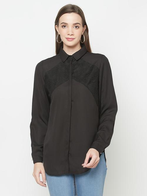 black solid lace detailed regular shirt - 18440722 - Standard Image - 1