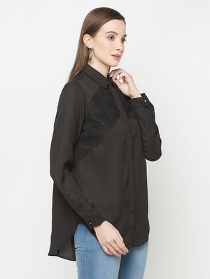 black solid lace detailed regular shirt - 18440722 - Standard Image - 2