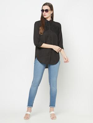 black solid lace detailed regular shirt - 18440722 - Standard Image - 4