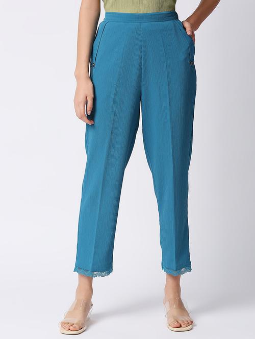high rise self design flat front trouser - 18441741 - Standard Image - 1