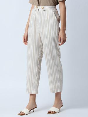 high rise striped cigarette pant trouser - 18441743 - Standard Image - 2
