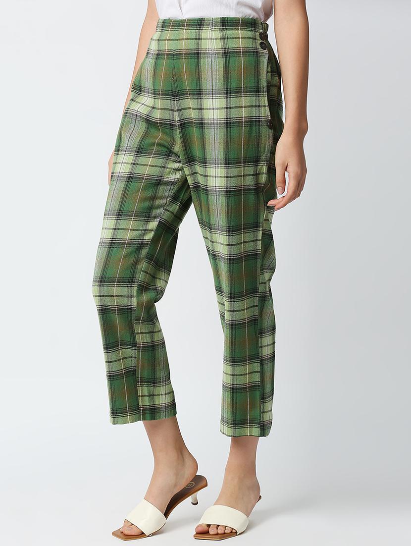 high rise checkered flat front trouser - 18441744 - Zoom Image - 2