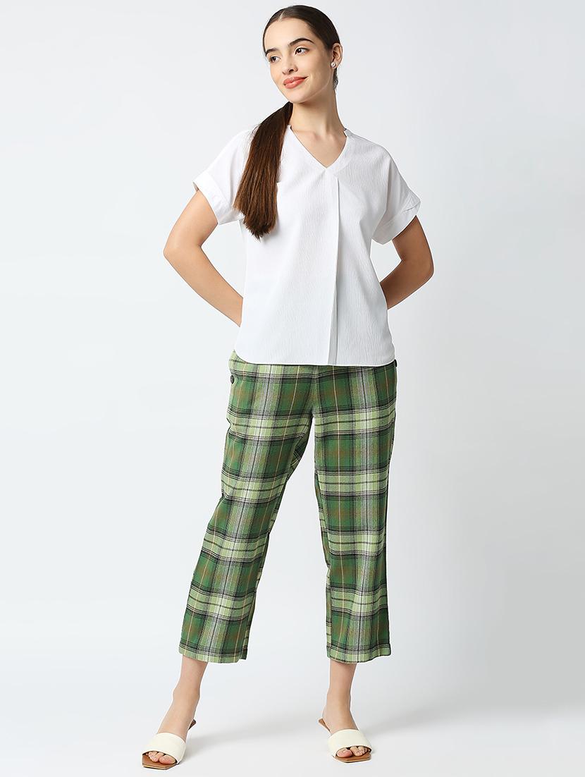 high rise checkered flat front trouser - 18441744 - Zoom Image - 4