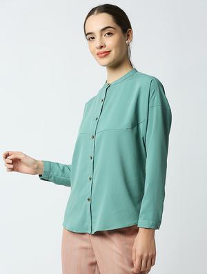 mandarin neck solid shirt - 18441775 - Standard Image - 2