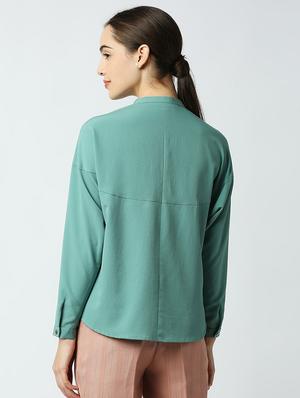 mandarin neck solid shirt - 18441775 - Standard Image - 3