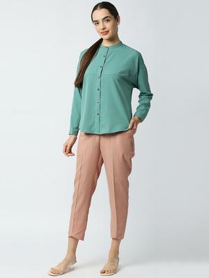 mandarin neck solid shirt - 18441775 - Standard Image - 4