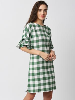 bell sleeved gingham checkered a-line dress - 18441785 - Standard Image - 2