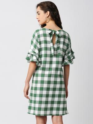 bell sleeved gingham checkered a-line dress - 18441785 - Standard Image - 3