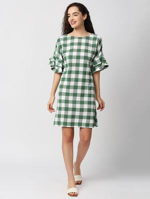 bell sleeved gingham checkered a-line dress - 18441785 - Standard Image - 4