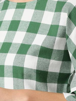 bell sleeved gingham checkered a-line dress - 18441785 - Standard Image - 5