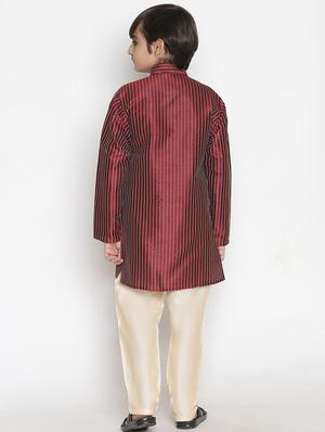 boys maroon striped kurta & pant set - 18441930 - Standard Image - 3