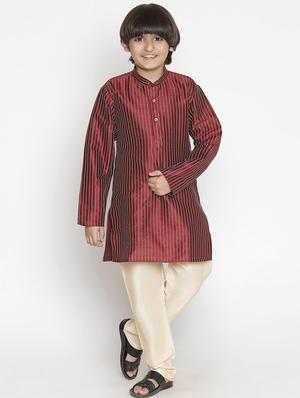 boys maroon striped kurta & pant set - 18441930 - Standard Image - 4